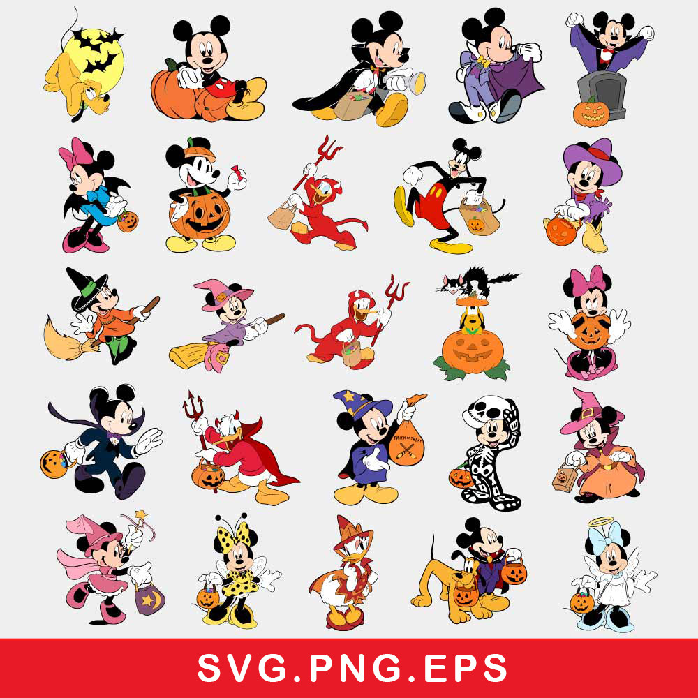 Mickey Halloween Bundle Svg, Disney Halloween Svg, Disney Characters Svg, Halloween Svg, Png Eps File