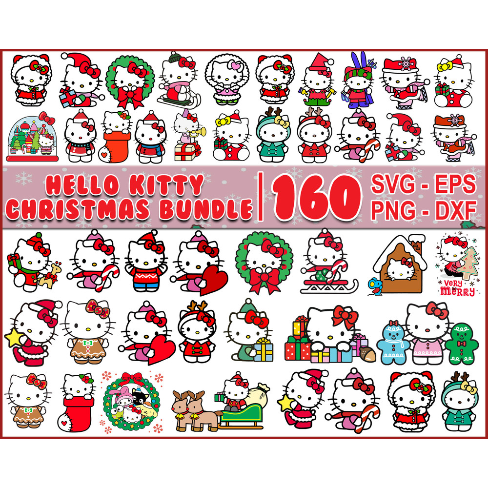 Hello Kitty Christmas Bundle Svg, Kawaii Kitty Christmas Svg, Hello Kitty Svg, Christmas Svg, Png Dxf Eps File