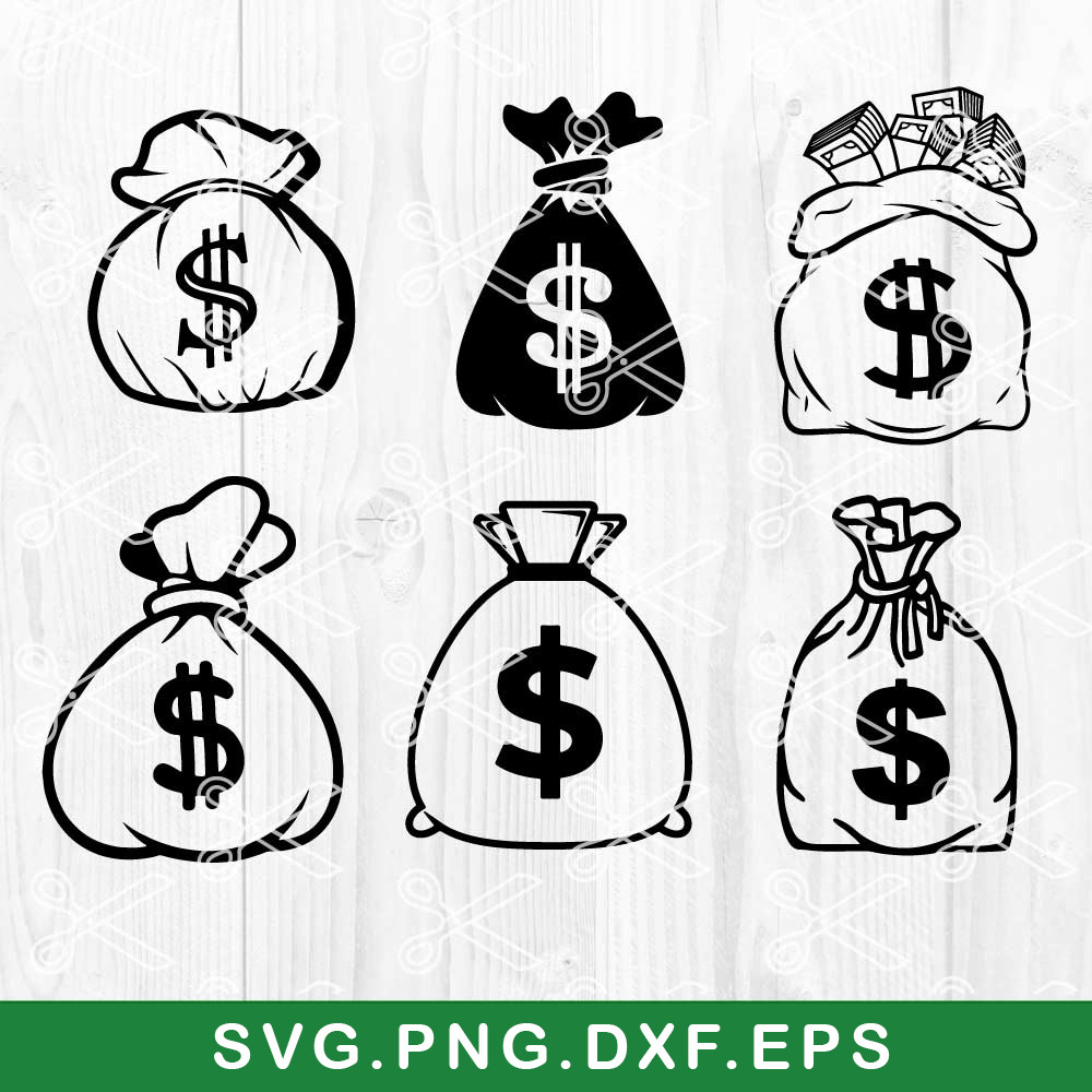 Money Bag Svg, Cash Bag Svg, Bank Bag Svg, Dollar Bag Svg, Png Dxf Eps File