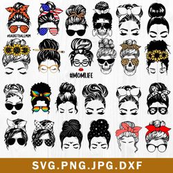 mom life bundle svg, messy bun svg, messy bun hair svg, png jpg dxf file