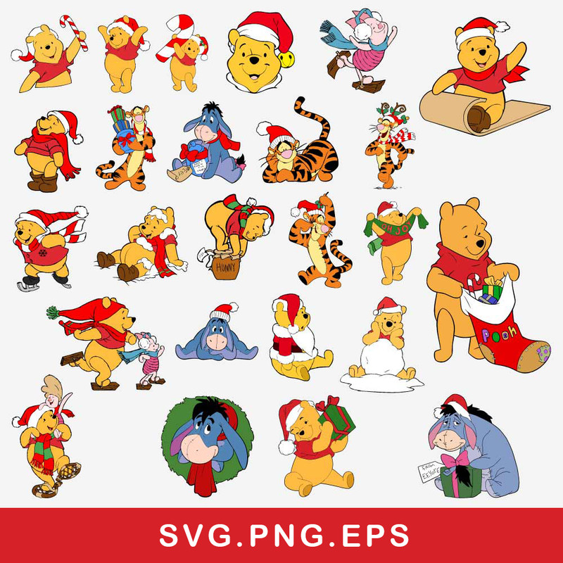 Winnie The Pooh Bundle Svg, Winnie the Pooh Christmas Svg, Disney Christmas Svg Png Dxf Eps File