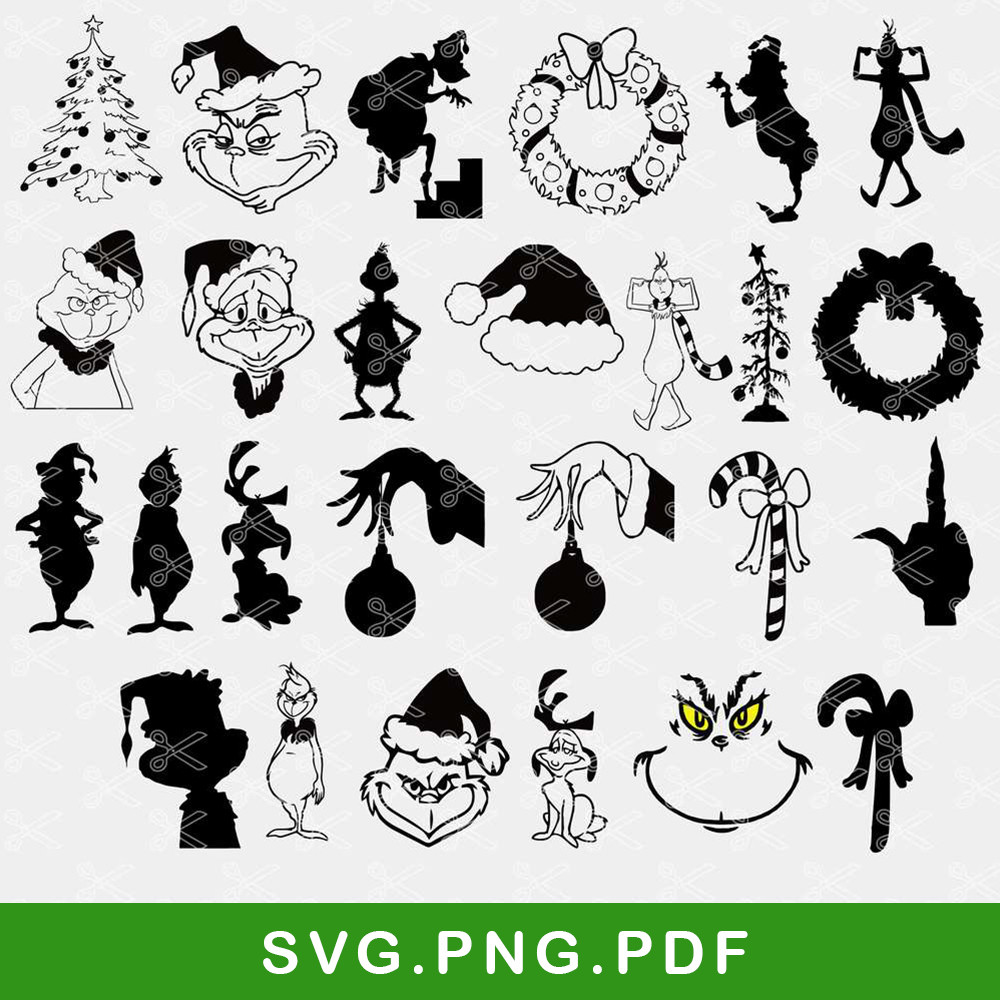Grinch Silhouette Bundle Svg, Grinch Svg, Grinch Christmas Svg, Christmas Svg, Png PDF File