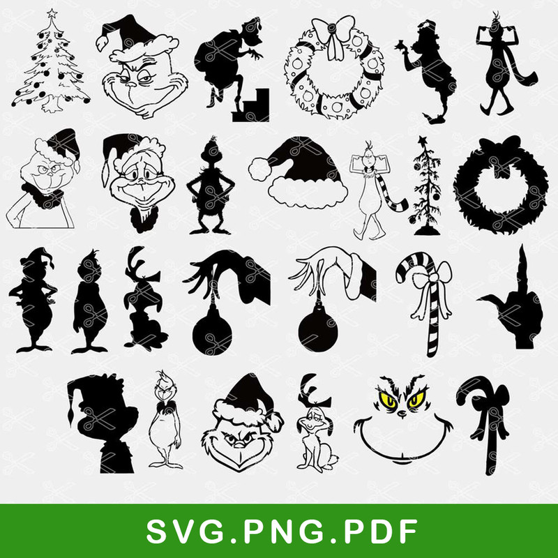 Grinch Silhouette Bundle Svg, Grinch Svg, Grinch Christmas Svg, Christmas Svg, Png PDF File
