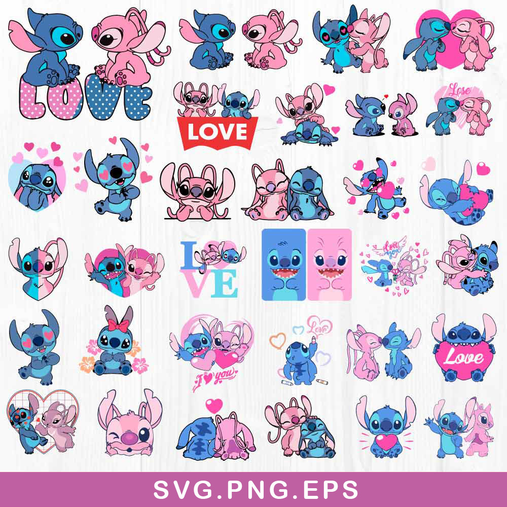 Stitch Valentine Bundle Svg, Stitch Svg, Cartoon Svg, Valetine Day Svg, Png Dxf Eps File