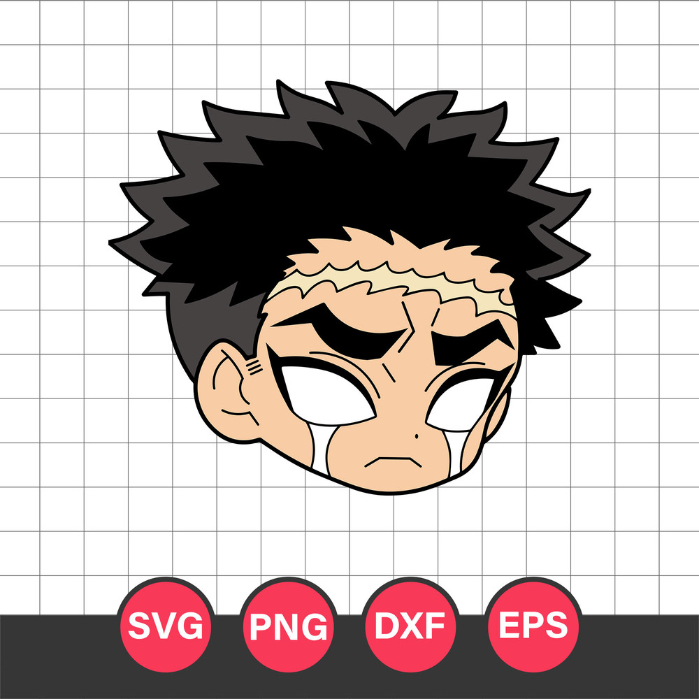 Gyomei Himejima Chibi Head Svg, Demon Slayer Svg, Kimetsu No Yaiba Svg, Anime Svg, Png Dxf Eps, DE27052358