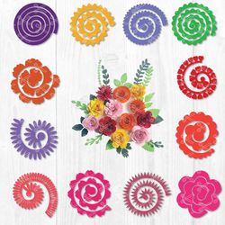 rolled flower bundle svg, rolled paper flower svg, flower svg, png dxf file