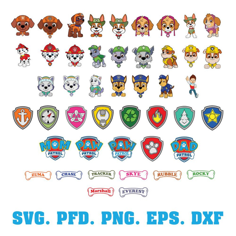 Paw Patrol Bundle Svg, Dog Paw Patrol Svg, Paw Patrol Character Svg, Pdf, Png, Dxf, Eps File