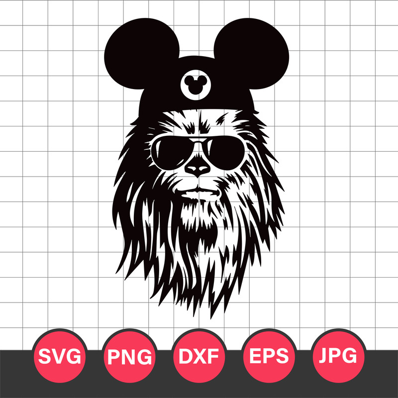 Chewbacca Mickey Ears Hat Svg, Star Wars Disney Svg, Star Wars Svg, Png Jpg Dxf Eps Digital File