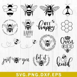 bee bundle svg, bee kind svg, bee queen svg, png dxf eps digital file
