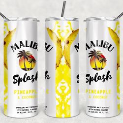 malibu splash pineapple fruit coconut tumbler 20oz skinny sublimation designs png, drinks tumbler png