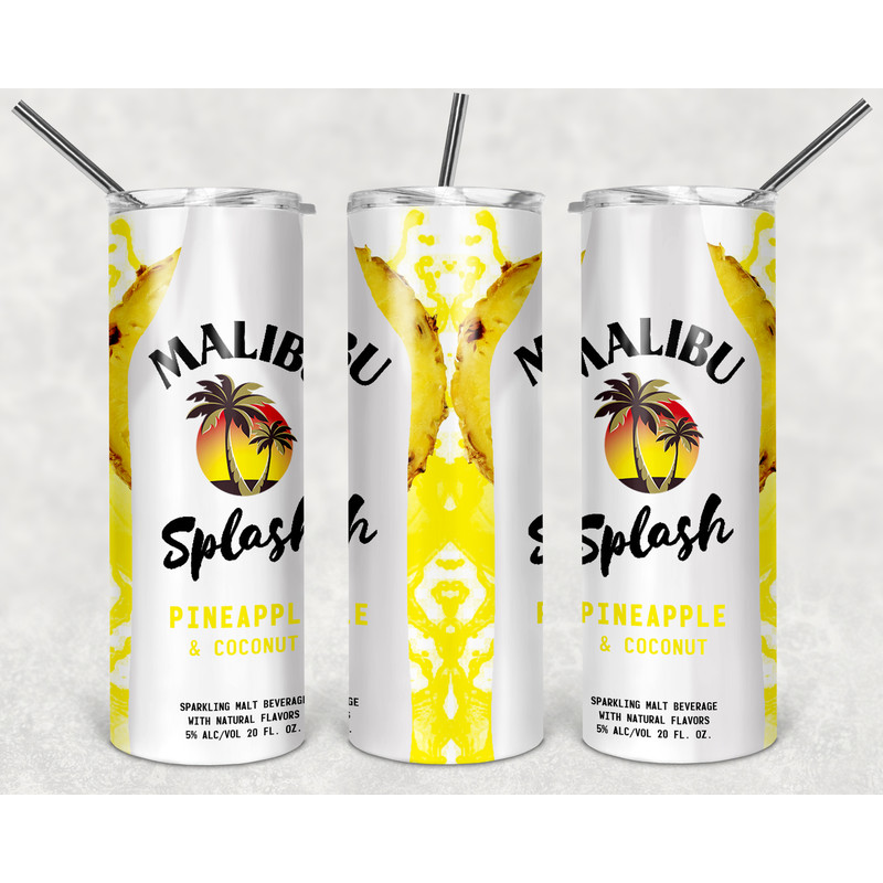 Malibu Splash Pineapple Fruit Coconut Tumbler 20oz Skinny Sublimation Designs Png, Drinks Tumbler Png