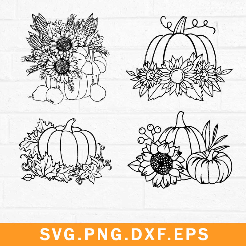 Pumpkin Sunflower Svg, Fall Pumpkin Svg, Pumpkin Svg, Png Dxf Eps File