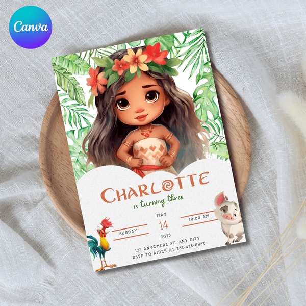 Moana 2 Themed Birthday Invitation Template Canva Editable Inspire