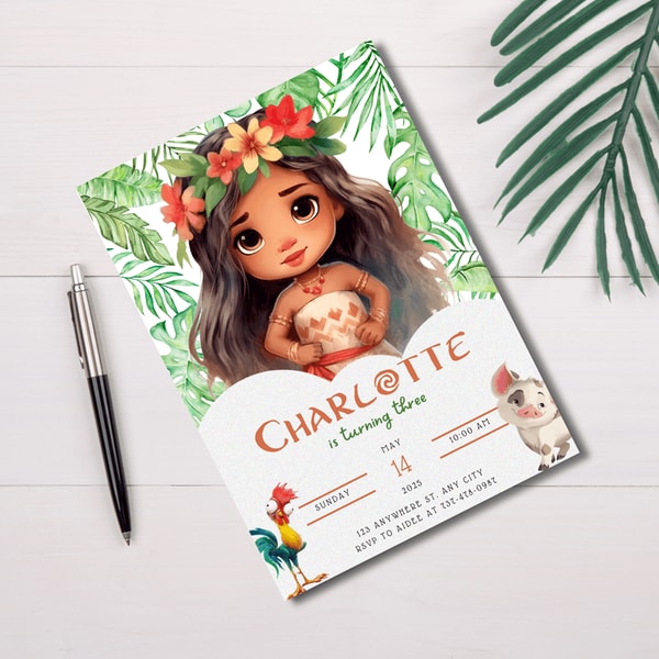 Moana 2 Themed Birthday Invitation Template Canva Editable Inspire