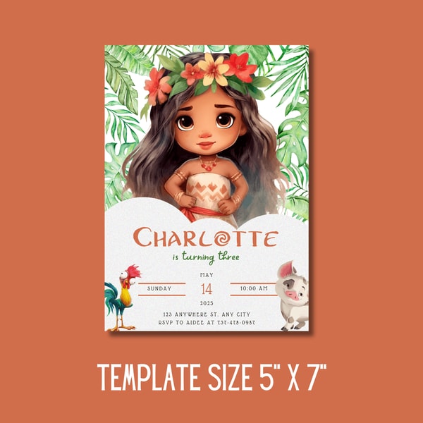 Moana 2 Themed Birthday Invitation Template Canva Editable Inspire