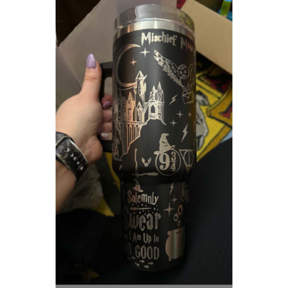 Custom Large 40oz Magic Wizard World Crest Tumbler With Handle 1