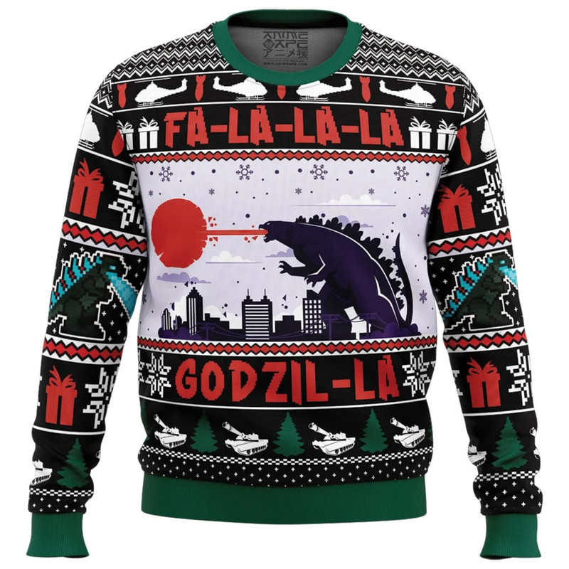 FaLaLaLa GodzilLa Godzilla Ugly Christmas Sweater 0