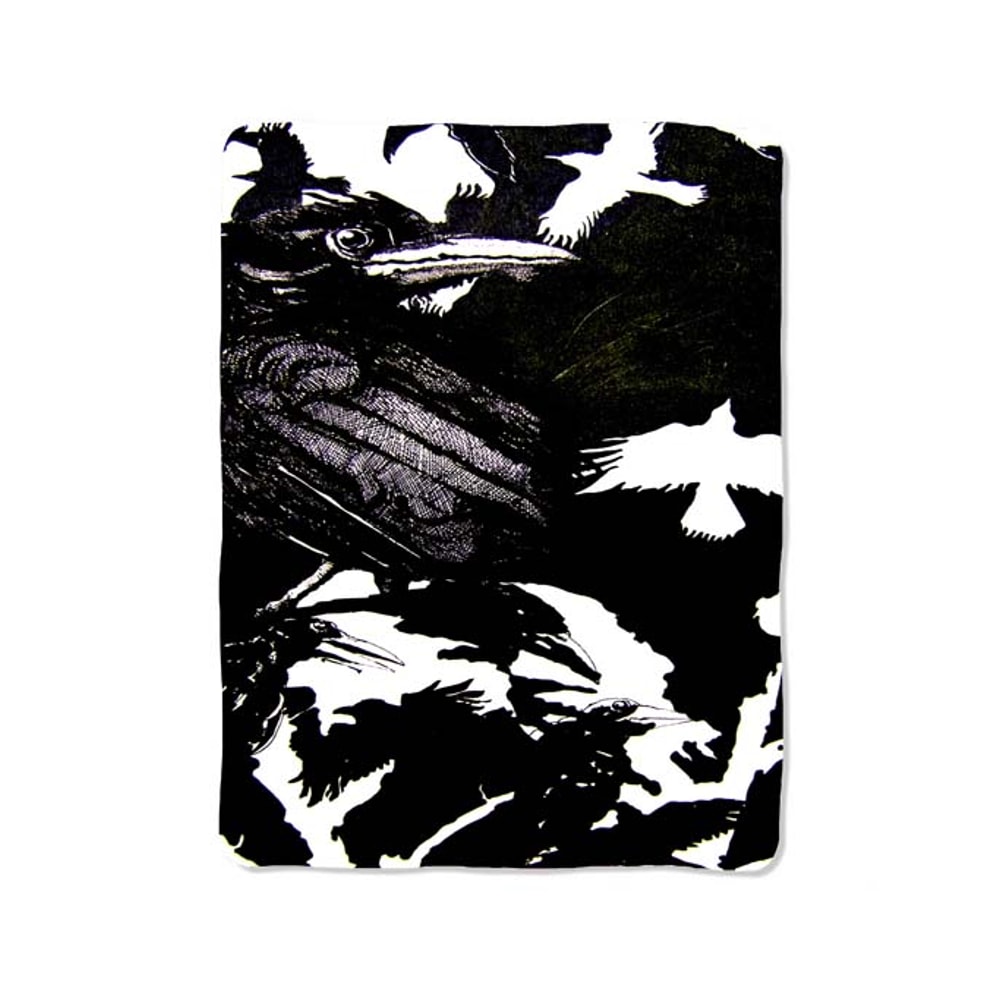 Black White Crows Painting Custom Velveteen Plush Blanket Personalized Comfort Style 0
