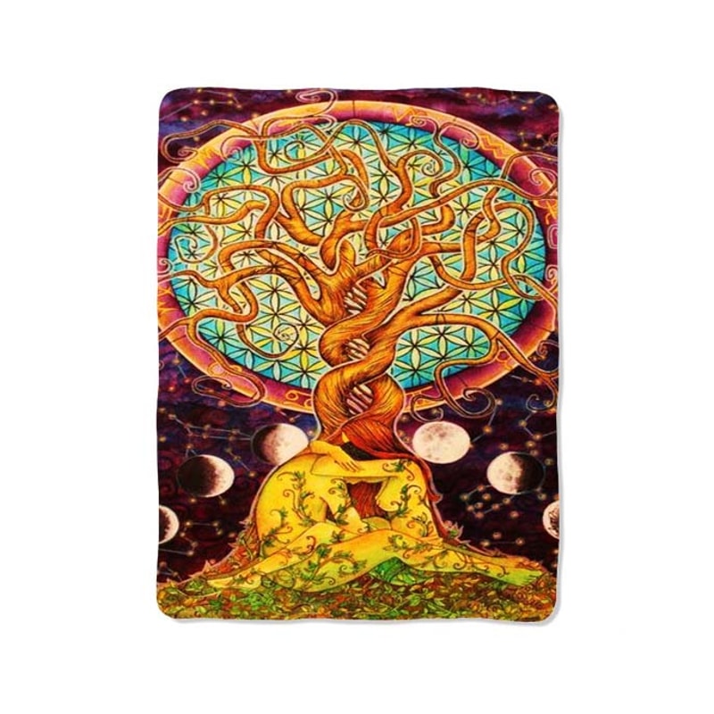 Colorful Painting Tree Of Life Custom Velveteen Plush Blanket Personalized Comfort Style 0