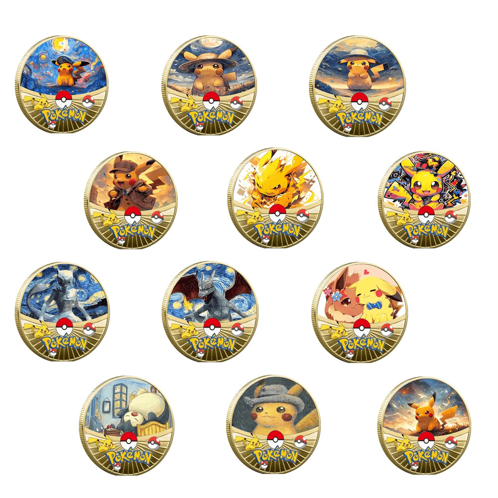 New Pokemon Gold Coin Metal Set Pikachu Charizard Commemorative Anime 0