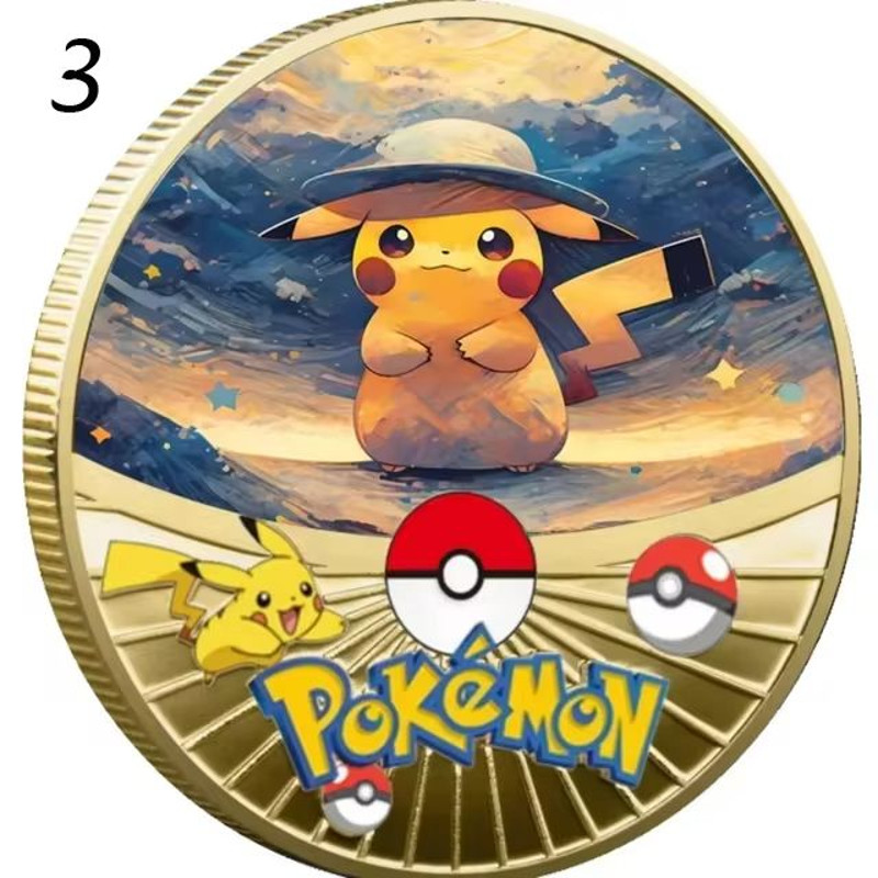 New Pokemon Gold Coin Metal Set Pikachu Charizard Commemorative Anime 3