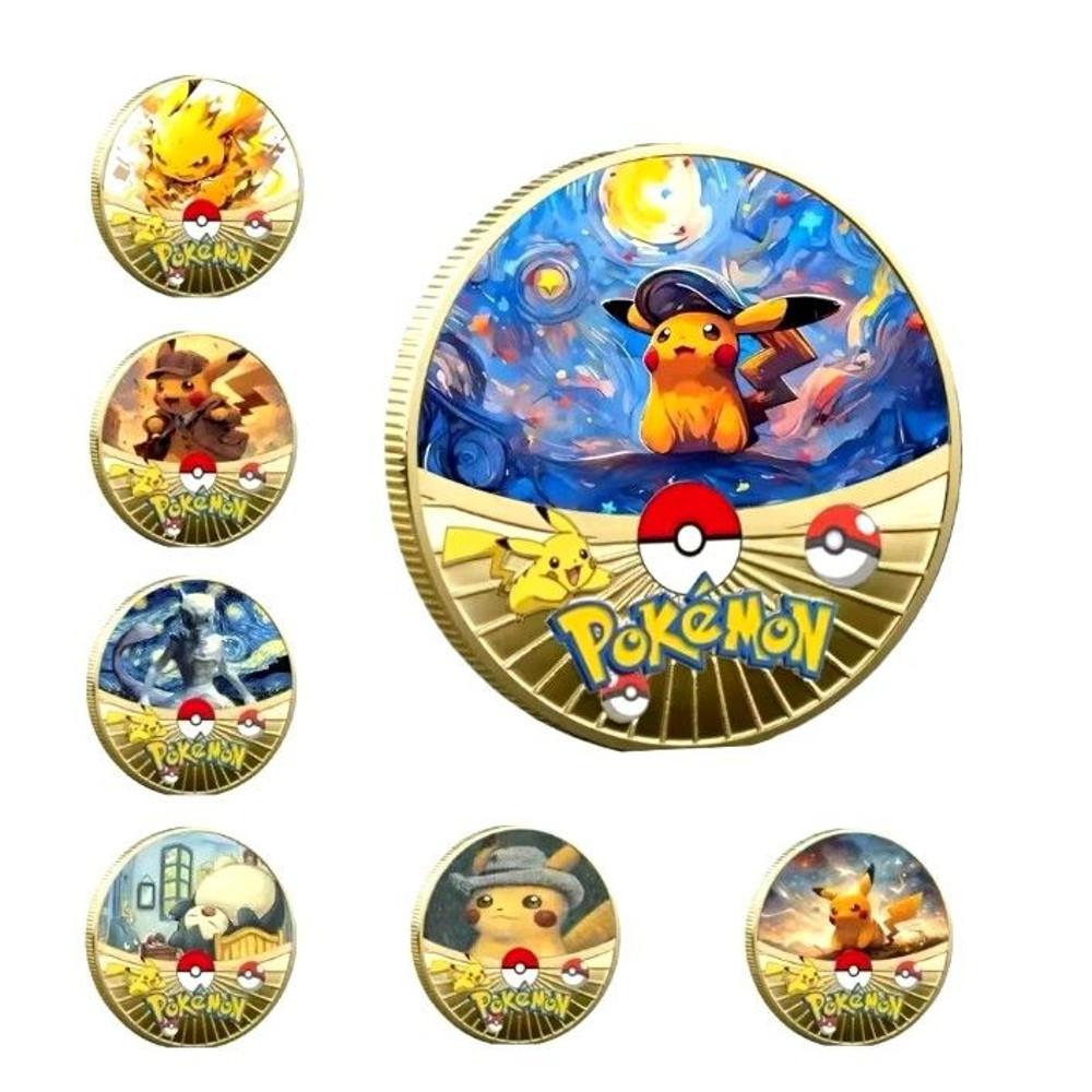 New Pokemon Gold Coin Metal Set Pikachu Charizard Commemorative Anime 0