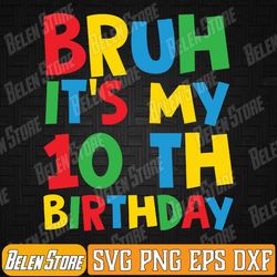 birthday party it's my 10th birthday funny birthday boy girl svg, bruh t's my 10th birthday svg, 10years old kid svg