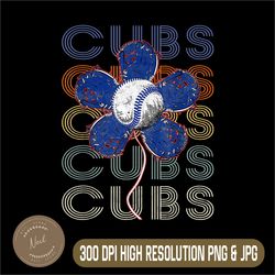 cubs name personalized png, retro vintage cubs png, lover flowers png, png high quality, png, digital download