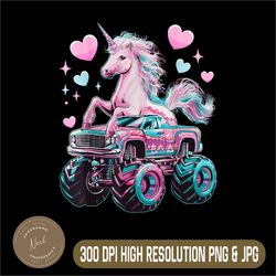 monster truck unicorn png, girl birthday party monster png, png high quality, png, digital download