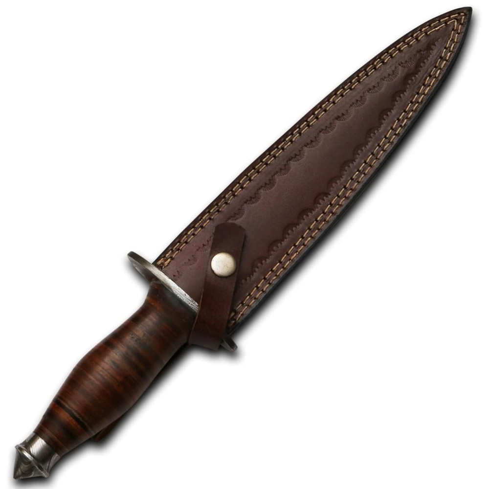 14inch Custom Handmade Damascus Steel Double Edge Dagger Knife With Leather Handle Also Comes With 2
