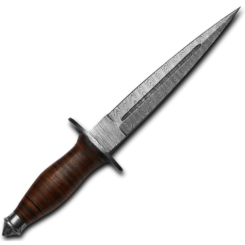 14inch Custom Handmade Damascus Steel Double Edge Dagger Knife With Leather Handle Also Comes With 3