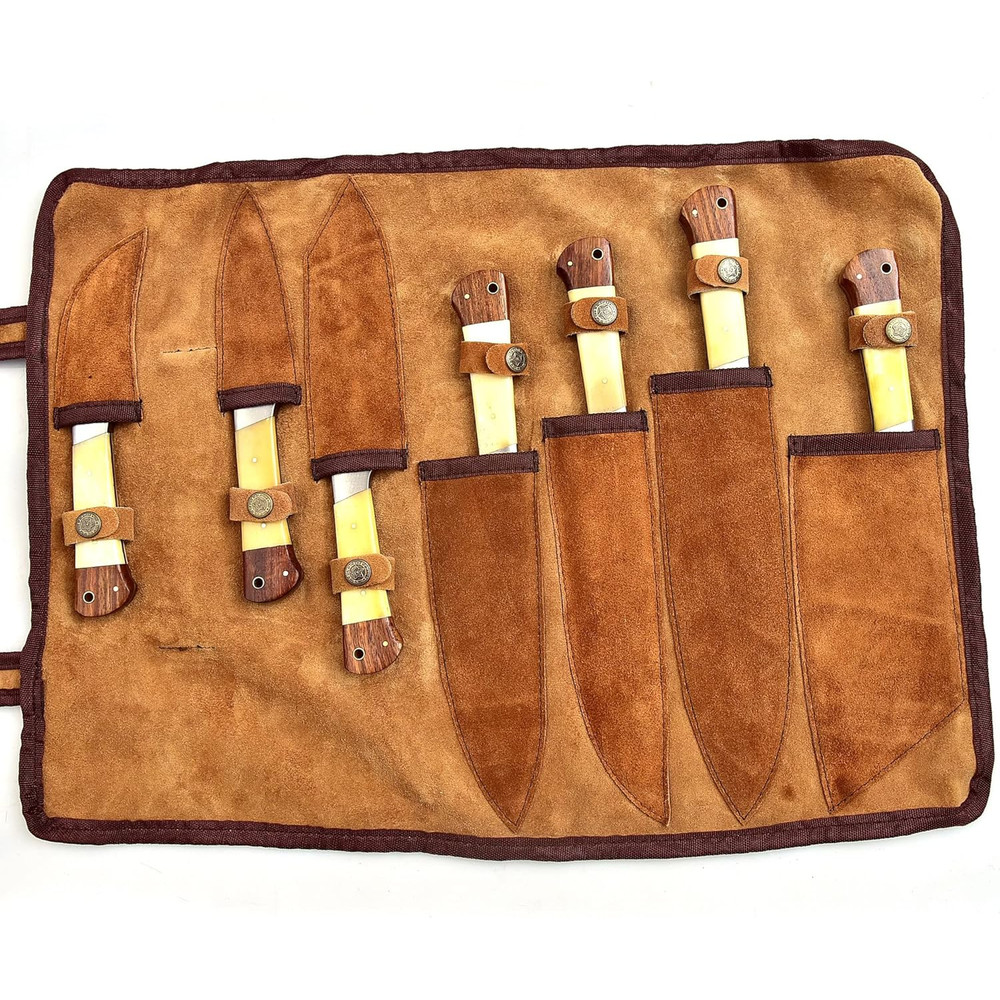 Professional Handmade Damascus Kitchen Chef Knife Set With Bone Handle And Damascus Steel Blade Wit 4