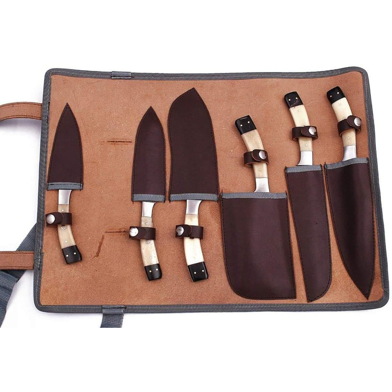 Custom Handmade Damascus Steel Kitchen Chef Knife Set With Bone Handle And Damascus Steel Blade Wit 2