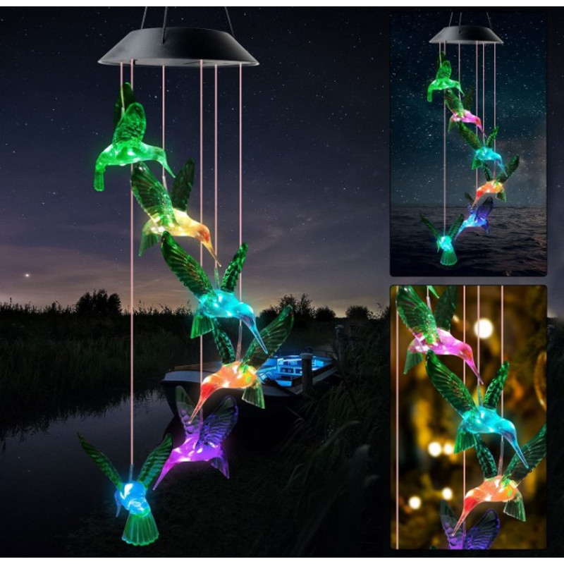 Solar Hummingbird Wind Chime Light Balcony Landscape Garden Light 0