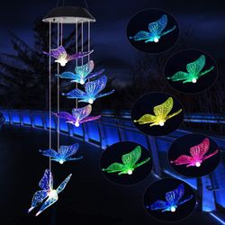 outdoor solar blue butterfly wind chime light balcony landscape garden light
