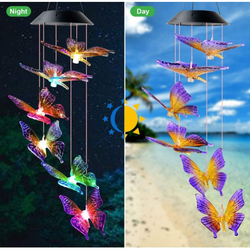 Outdoor Solar Purple Yellow Butterfly Wind Chime Light Balcony Landscape Garden Light 0
