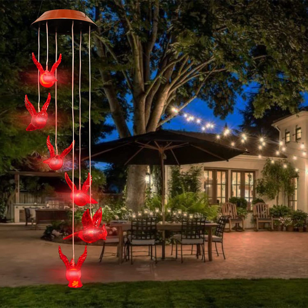 Outdoor Solar Red Bird Wind Chime Light Balcony Landscape Garden Light 1