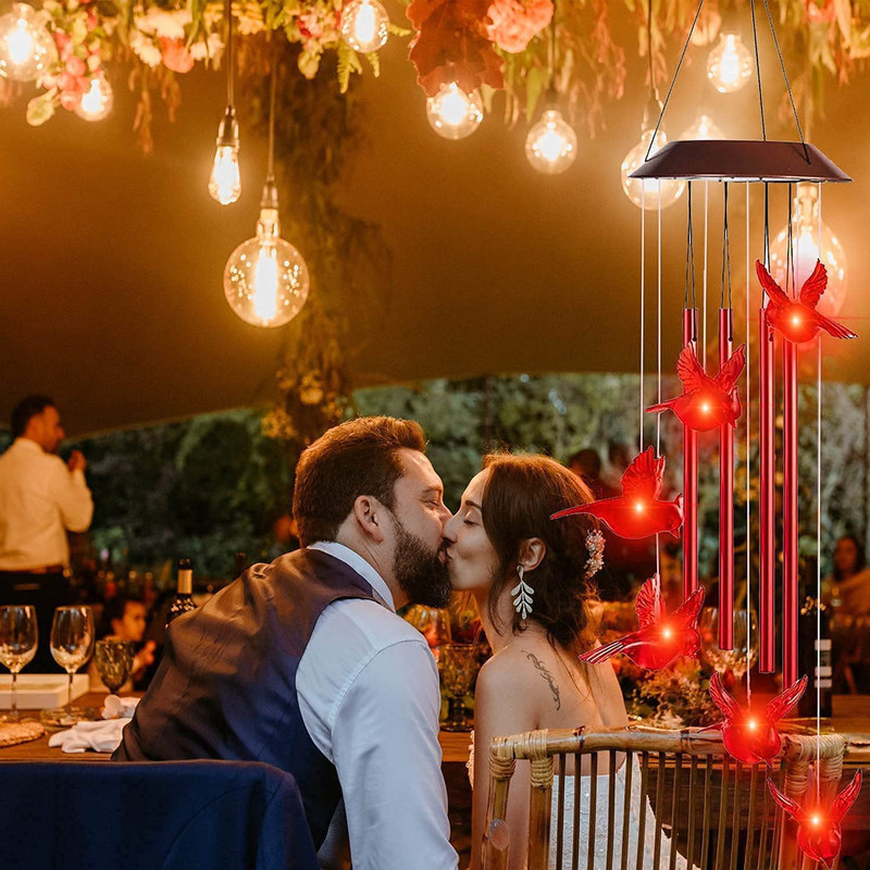 Outdoor Solar Red Bird Wind Chime Light Balcony Landscape Garden Light 4