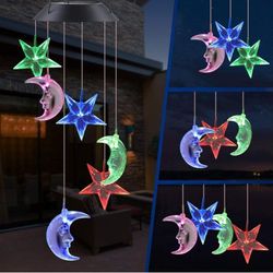 outdoor solar stars and moon wind chime light balcony landscape garden light