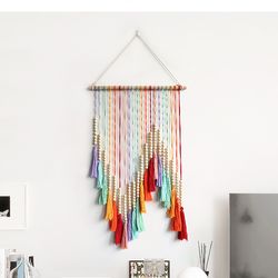 colorful cotton rope tassels woven macrame wall hanging, hand-woven tapestry wall hanging, home nursery wall decor