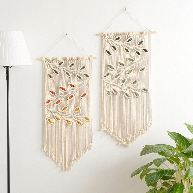 Handmade Cotton Rope Woven Leaf Tapestry Decorative Wall Hanging Wall Decor 0