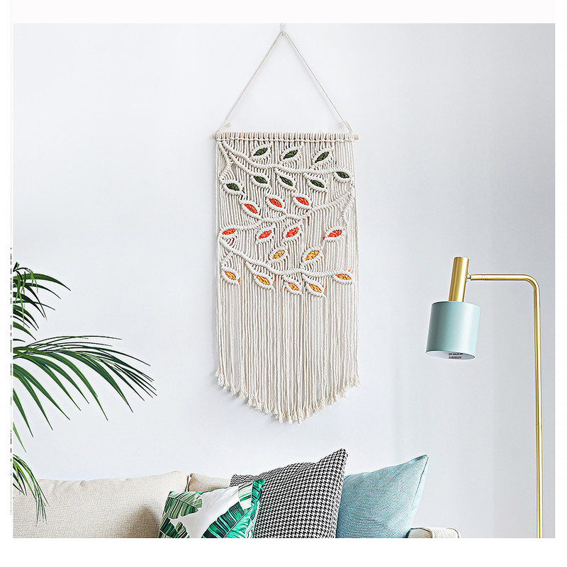 Handmade Cotton Rope Woven Leaf Tapestry Decorative Wall Hanging Wall Decor 2