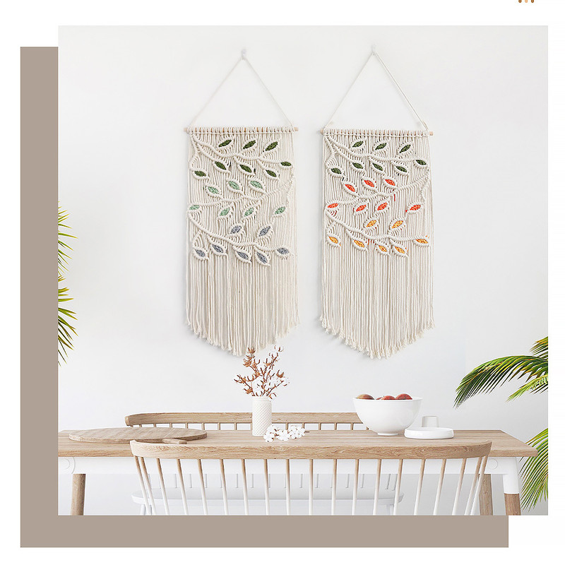 Handmade Cotton Rope Woven Leaf Tapestry Decorative Wall Hanging Wall Decor 3