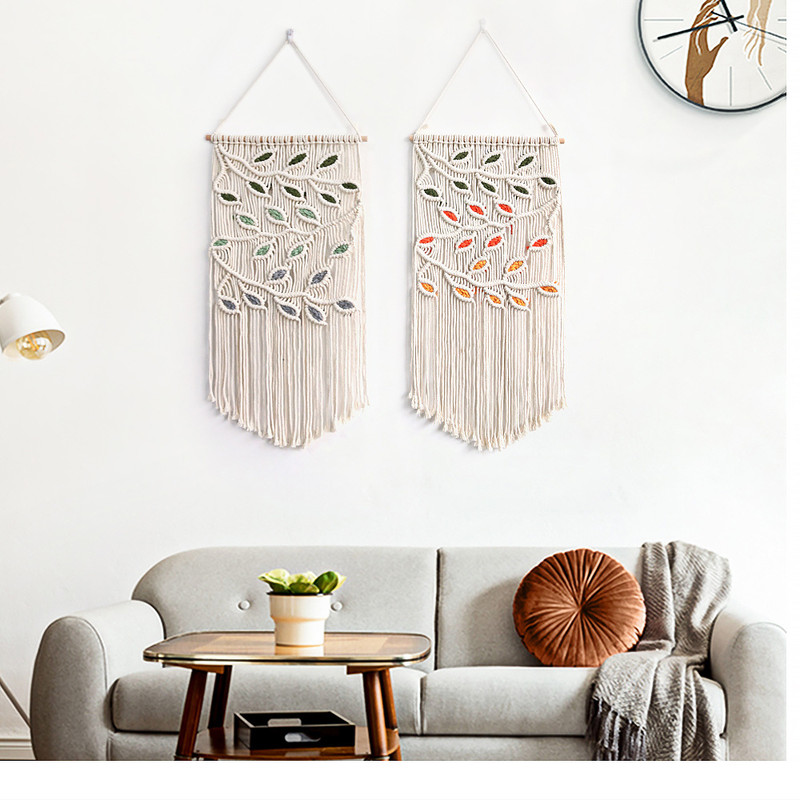 Handmade Cotton Rope Woven Leaf Tapestry Decorative Wall Hanging Wall Decor 4