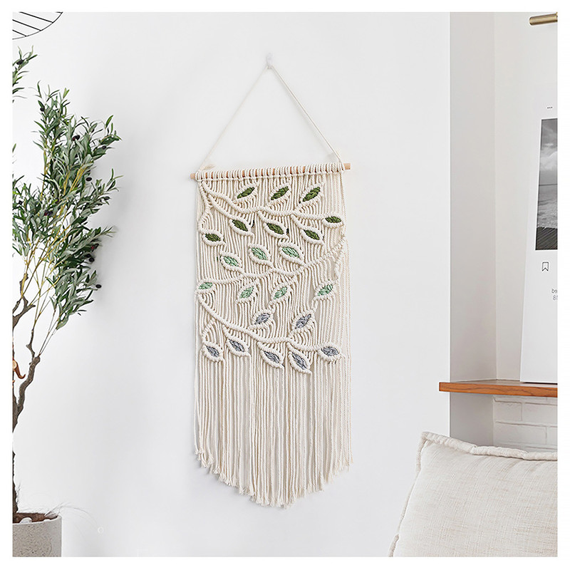 Handmade Cotton Rope Woven Leaf Tapestry Decorative Wall Hanging Wall Decor 5