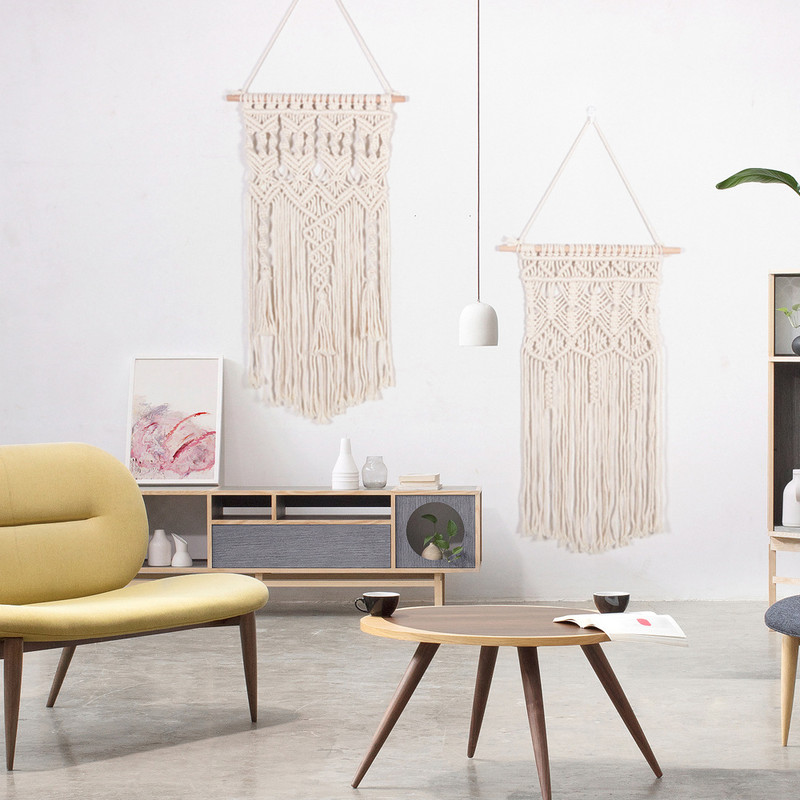 Handmade Cotton Rope Woven Tassel Tapestry Decorative Wall Hanging Wall Decor 1