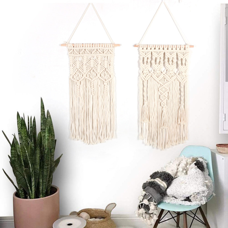 Handmade Cotton Rope Woven Tassel Tapestry Decorative Wall Hanging Wall Decor 2