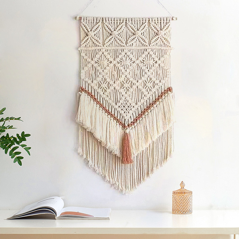 Handmade Cotton Rope Woven Tassel Contrast Color Tapestry Decorative Wall Hanging Wall Decor 0