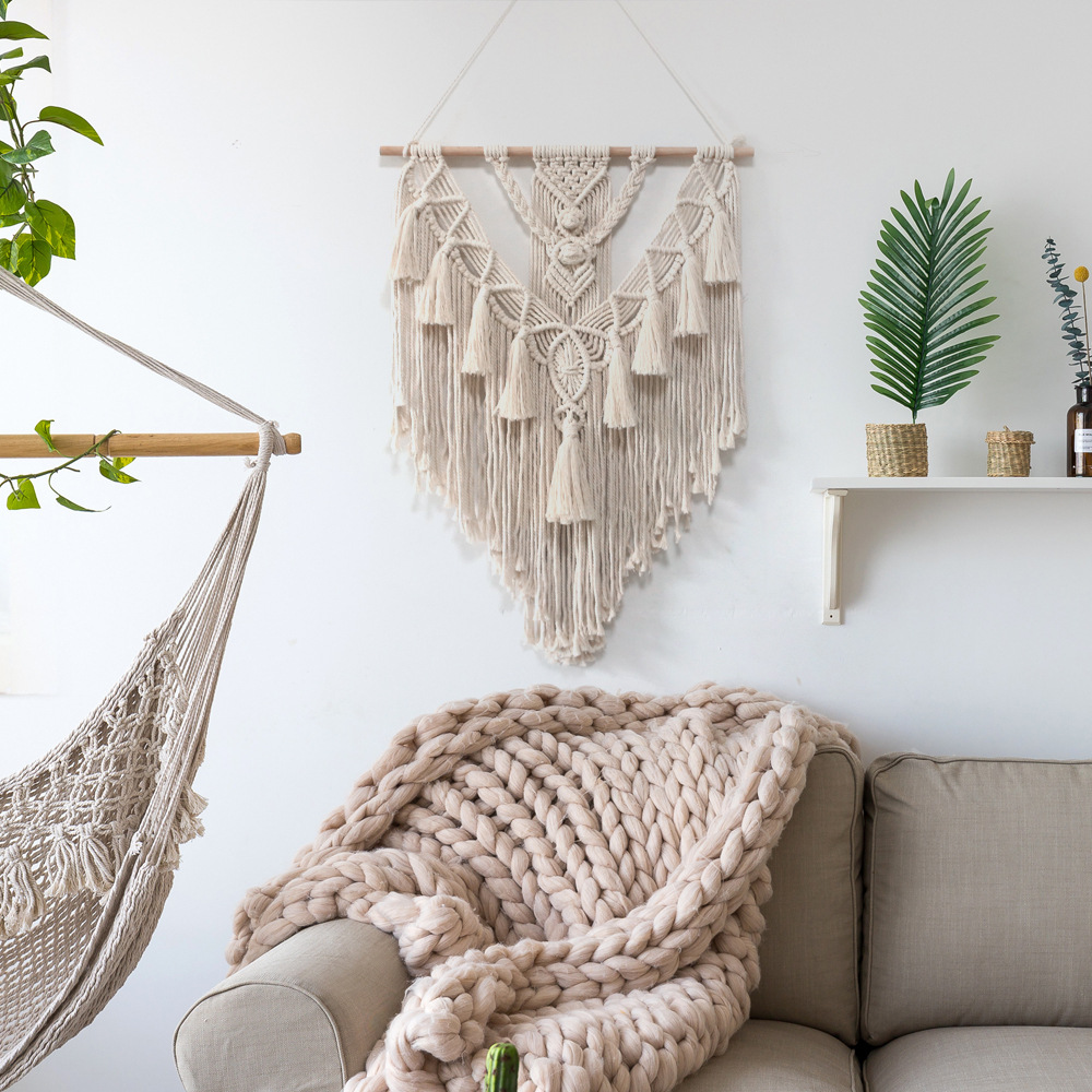 Handmade Bohemian Cotton Rope Woven Tassel Hollow Tapestry Decorative Wall Hanging Wall Decor 0