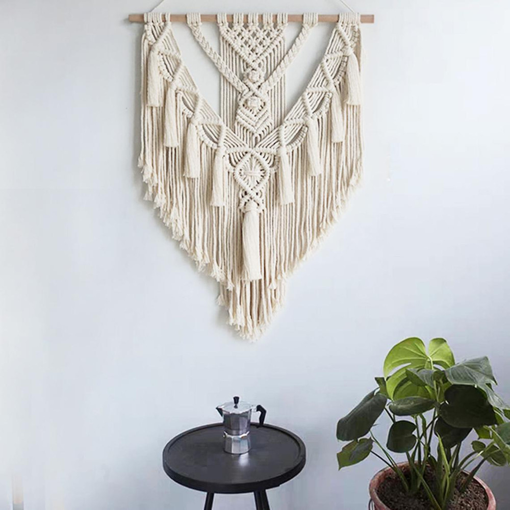Handmade Bohemian Cotton Rope Woven Tassel Hollow Tapestry Decorative Wall Hanging Wall Decor 3